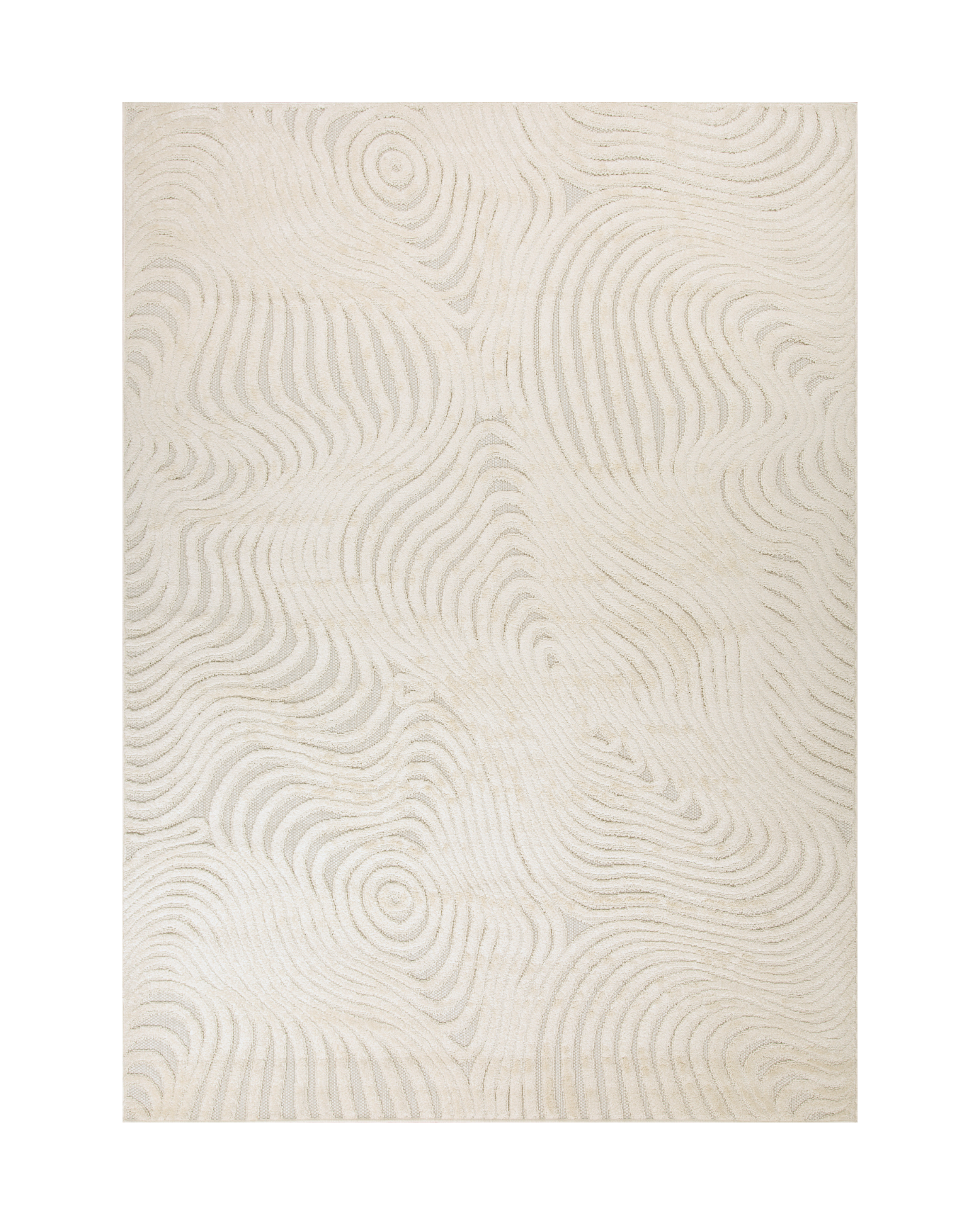 Cream wavy line patterned rug with organic swirled texture design