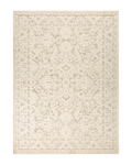 Cream and taupe traditional floral patterned area rug with ornate border