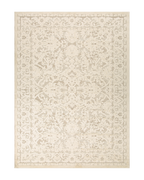 Cream and taupe traditional floral patterned area rug with ornate border