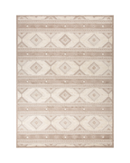 Beige and cream geometric diamond pattern rug with tribal inspired design