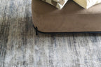 Modern striped area rug in grey, blue and cream with textured woven pattern