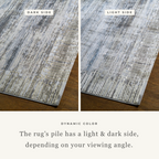 Modern striped area rug in grey, blue and cream with textured woven pattern
