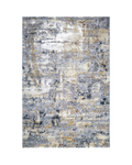 Abstract distressed rug with grey, gold, and cream tones in modern style