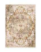 Beige and grey traditional rug with ornate floral medallion pattern throughout