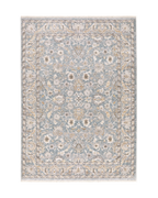Beige and grey traditional rug with ornate floral medallion pattern throughout