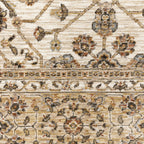 Cream and gold traditional rug with ornate floral patterns and decorative border