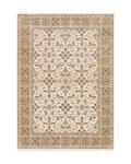 Beige and grey traditional rug with ornate floral medallion pattern throughout