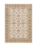 Beige and grey traditional rug with ornate floral medallion pattern throughout