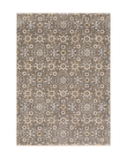 Beige and grey traditional rug with ornate floral medallion pattern throughout