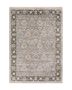 Beige and grey traditional rug with ornate floral medallion pattern throughout