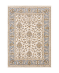 Beige and grey traditional rug with ornate floral medallion pattern throughout