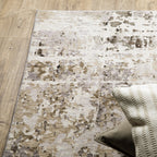 Modern distressed area rug with grey and cream abstract texture pattern