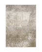 Distressed beige and tan vintage-style area rug with faded ornamental pattern