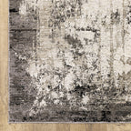 Vintage distressed grey and cream rug with abstract mottled texture pattern