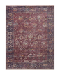 Burgundy distressed rug with ornate floral patterns in cream and rust tones