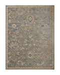 Gray traditional rug with floral botanical pattern and cream border