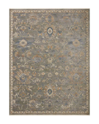 Gray traditional rug with floral botanical pattern and cream border