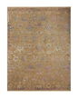 Vintage-inspired area rug with warm tan, blue, and purple tones in traditional pattern