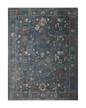 Blue vintage-style rug with floral motifs and ornate border design