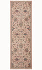 Blush pink traditional rug with intricate floral motifs and ornate border design