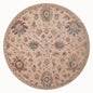 Blush pink traditional rug with intricate floral motifs and ornate border design