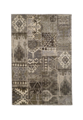 Vintage patchwork rug with geometric patterns in gray and cream tones