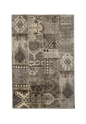 Vintage patchwork rug with geometric patterns in gray and cream tones