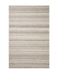Neutral striped outdoor rug in beige and grey tones on patio