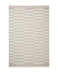 Beige and taupe striped area rug with geometric block pattern design