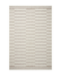 Beige and taupe striped area rug with geometric block pattern design