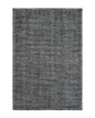Modern gray textured rug with woven pattern on dark wood flooring