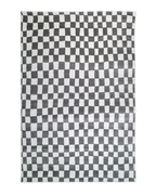 Charcoal and cream checkered wool rug with textured woven pattern
