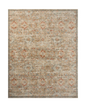 Vintage-style area rug with distressed beige and tan damask pattern throughout