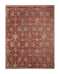 Red and cream vintage patterned runner rug in modern kitchen with wood cabinetry