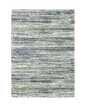 Striped area rug with green, navy and cream horizontal bands in textured weave
