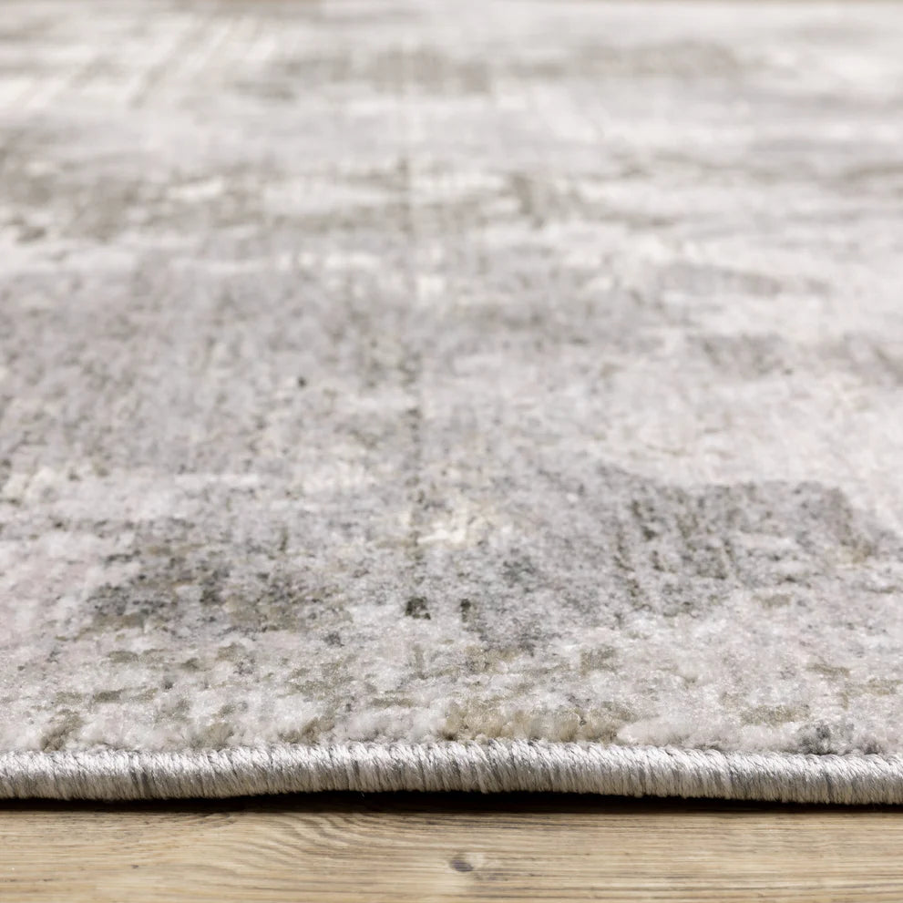 Modern abstract rug with grey and cream distressed pattern texture