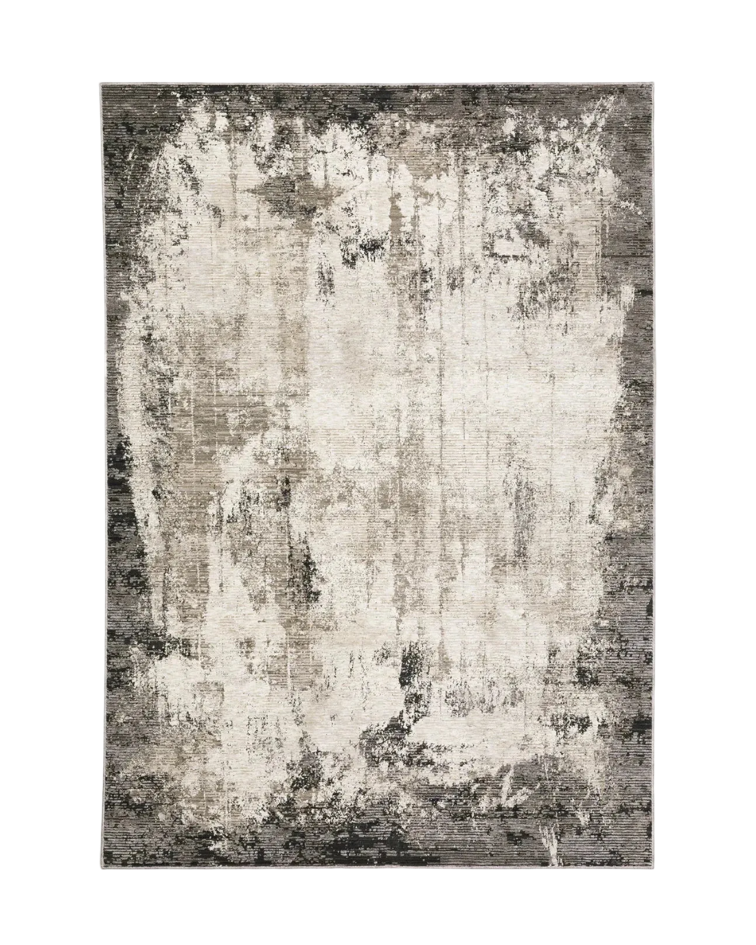 Vintage distressed grey and cream rug with abstract mottled texture pattern