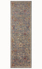 Gray traditional rug with floral pattern and ornate border in rust and gold tones